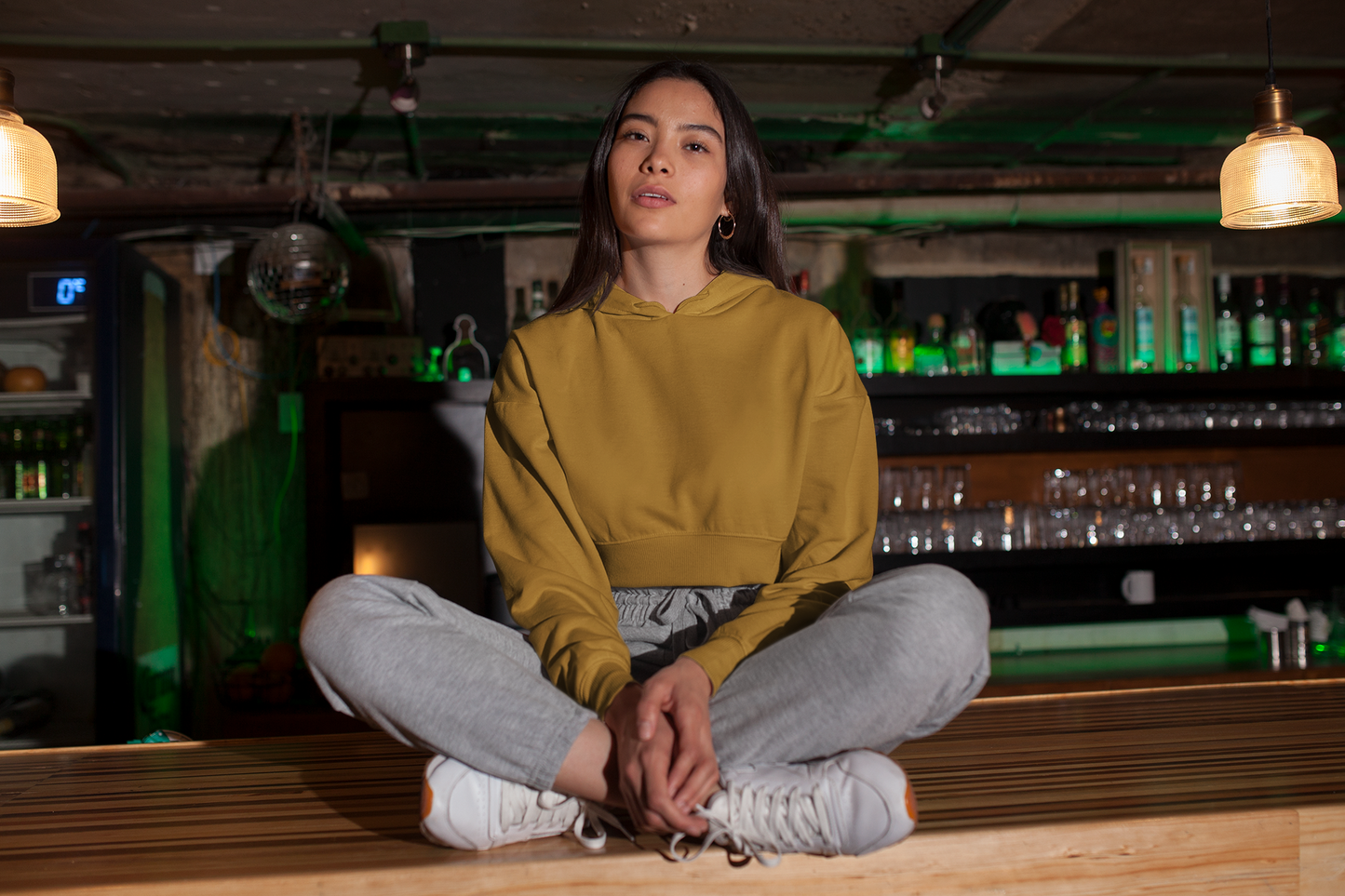Mustard Yellow Basic Crop Hoodie