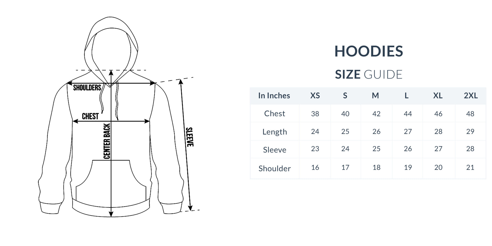 Hoodie Size Chart HIJIBIZI