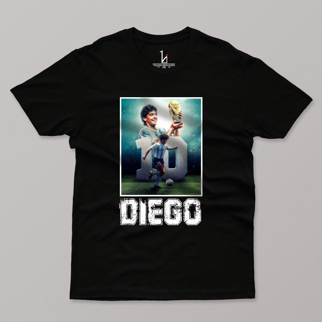 Diego Maradona Half Sleeves Black T-shirt-HIJIBIZI
