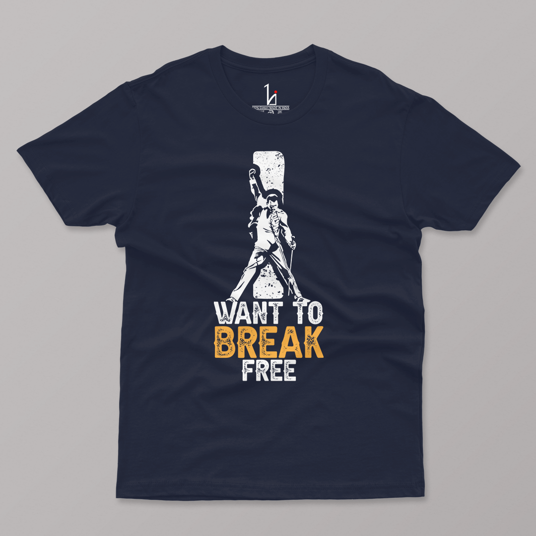 'Want to Break Free' Navy Blue Half Sleeve T-shirt - HIJIBIZI